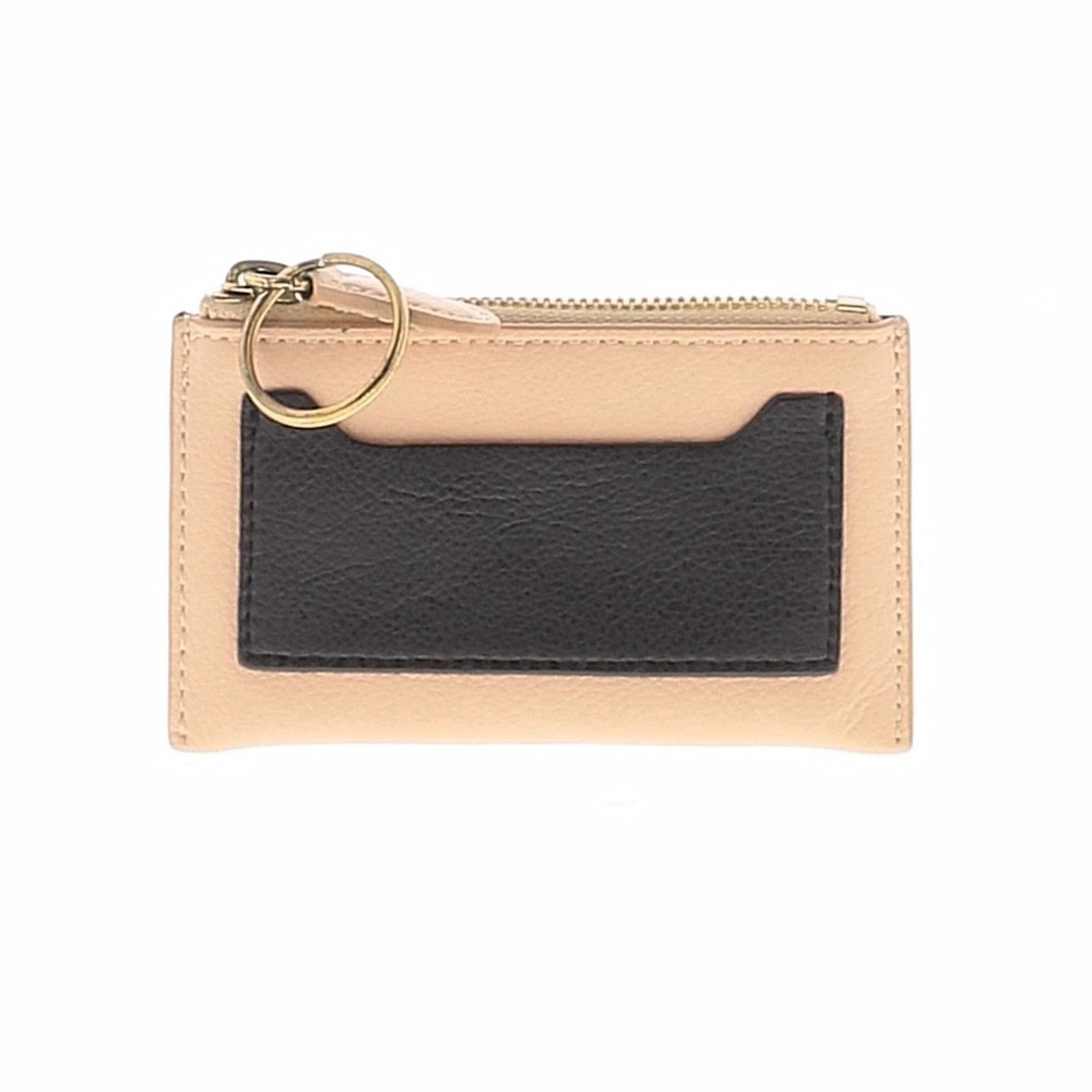 J. Crew Factory Black and Tan Key Ring Wallet Card Holder Beige BlacK EUC